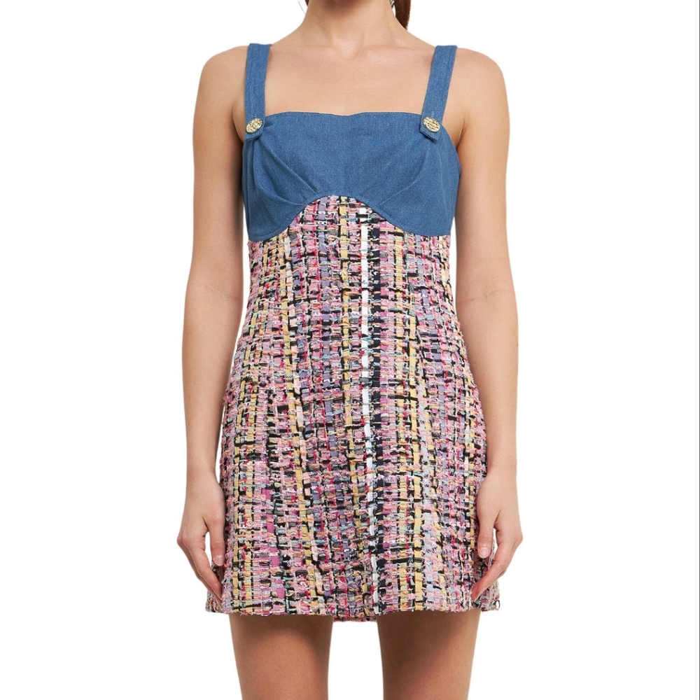 Stylish Multicolor Tweed Dress Endless Rose Size M